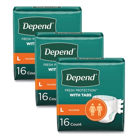 Depend Incontinence Protection with Tabs, Large, 35" to 49" Waist, 48PK 35458